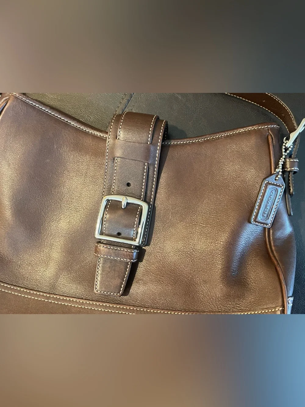 Classic Brown Leather Shoulder Bag with Detachable Wristlet